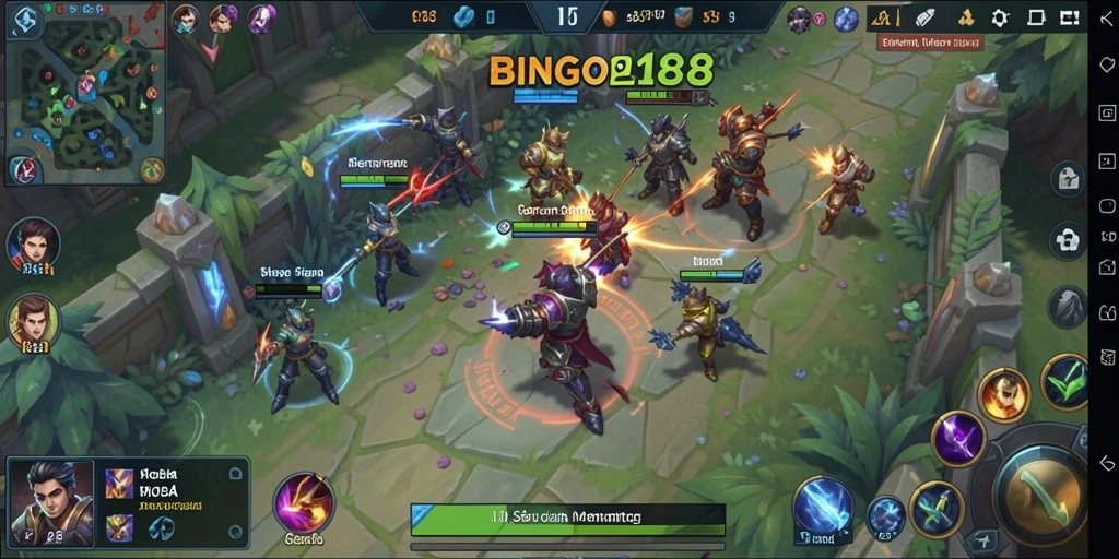 Gameplay seru BINGO188 dengan karakter dan arena pertempuran.