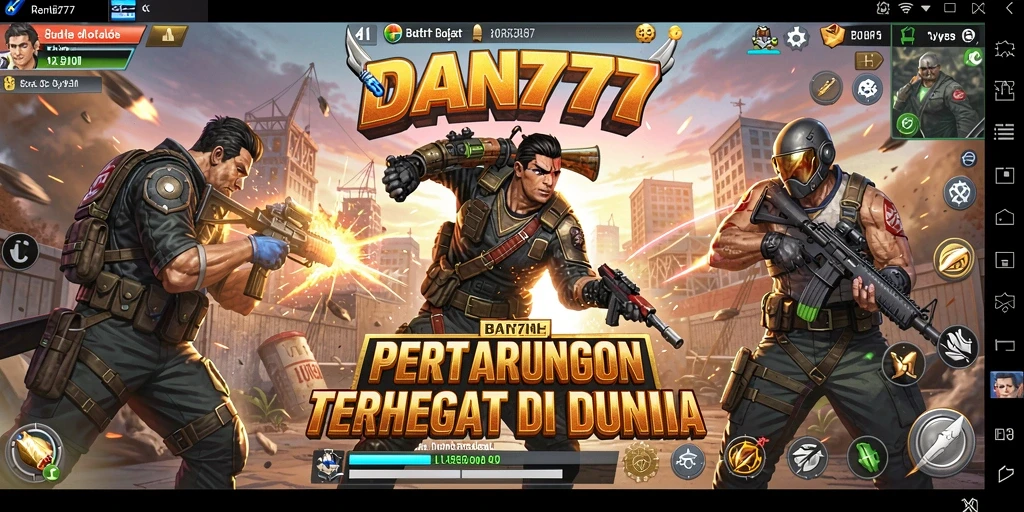 Menggambarkan aksi seru dalam pertempuran Battle Royale.