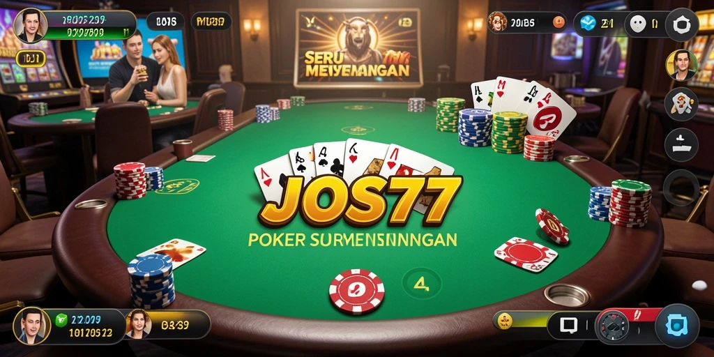 Screenshot utama JOS77 menunjukkan pemain menikmati permainan Poker yang seru.
