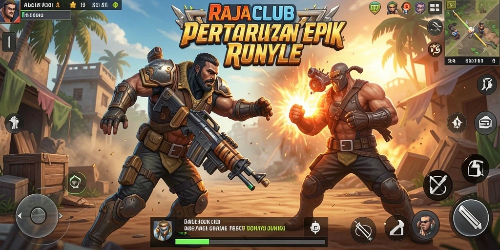 Tampilan gameplay RAJACLUB yang mendebarkan dalam pertarungan Battle Royale.