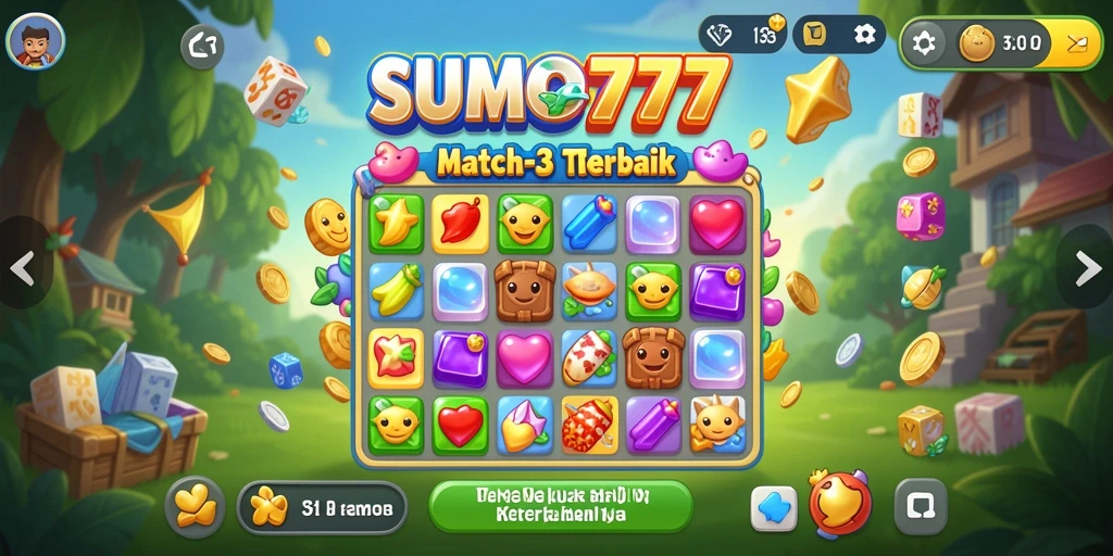 Tangkapan layar permainan SUMO777 yang menampilkan serunya gameplay Match-3.