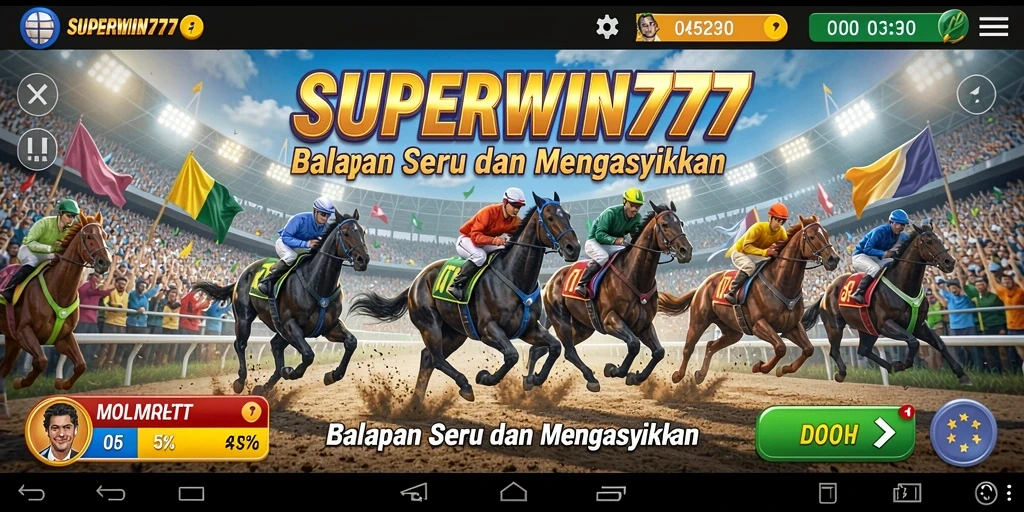 Screenshot gameplay SUPERWIN777 menunjukkan balapan seru di trek yang menantang.