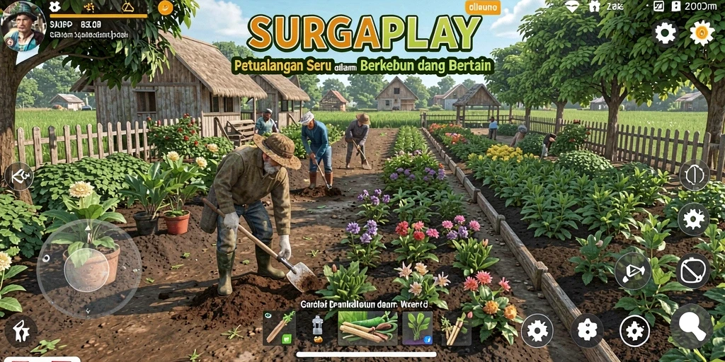 Tampilan gameplay SURGAPLAY yang menarik dengan aktivitas bertani dan berkebun.