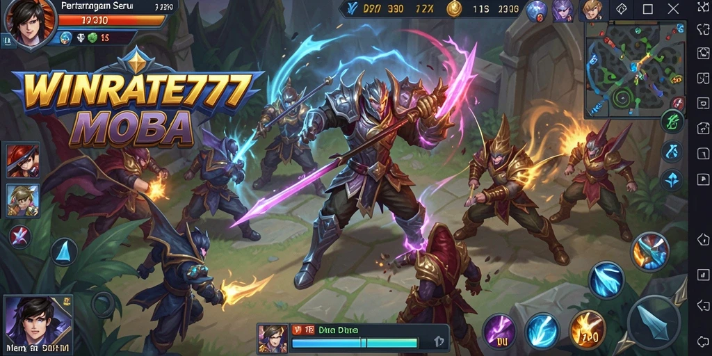 Screenshot gameplay WINRATE777 menampilkan aksi seru di arena MOBA.
